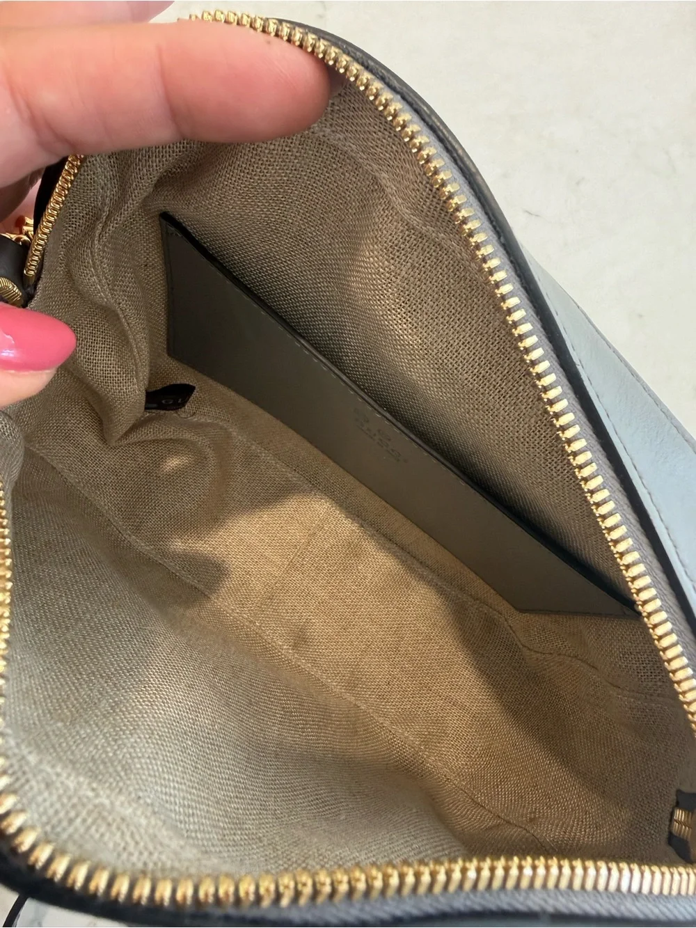 Gucci Gray GG Embossed Leather Camera Crossbody with Gold Hardware